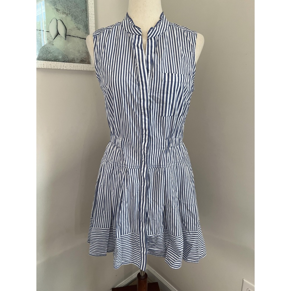 Maeve Shirt Dress Womens Small Blue Striped Cotton Button Front Pleated Mini